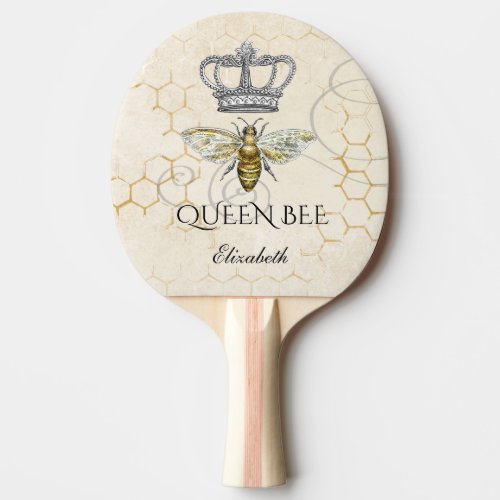 Vintage Queen Bee Royal Crown Honeycomb Name Ping Pong Paddle