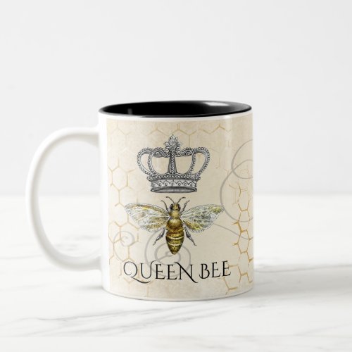 Vintage Queen Bee Royal Crown Honeycomb Two_Tone Coffee Mug