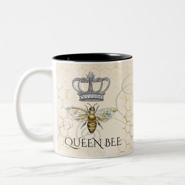 Vintage Queen Bee Royal Crown Honeycomb Two-Tone Coffee Mug (Left)