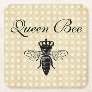 Vintage Queen Bee Square Paper Coaster