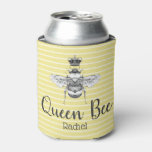 Vintage Queen Bee &amp; Stripes | Personalized Can Cooler at Zazzle