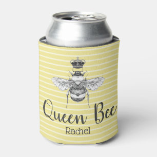 Vintage Queen Bee & Stripes Personalized Can Cooler