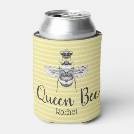 Vintage Queen Bee & Stripes | Personalized Can Cooler