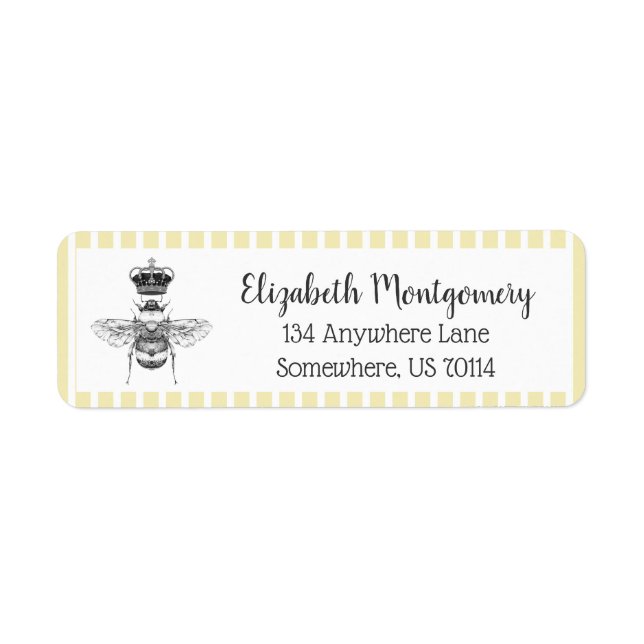 Vintage Queen Bee & Stripes | Personalized Label (Front)