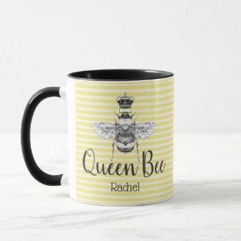 Vintage Queen Bee & Stripes | Personalized Mug by GrudaHomeDecor at Zazzle