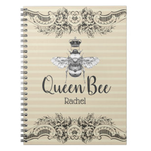 Vintage Queen Bee & Stripes Personalized Notebook