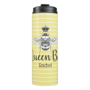 Vintage Queen Bee & Stripes Personalized Thermal Tumbler