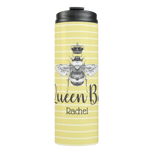 Vintage Queen Bee & Stripes | Personalized Thermal Tumbler (Front)