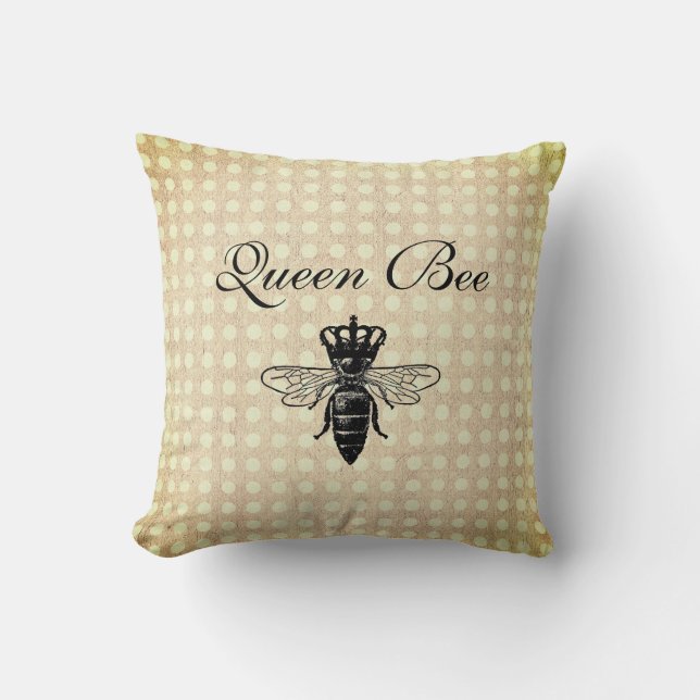 Vintage Queen Bee Throw Pillow (Front)