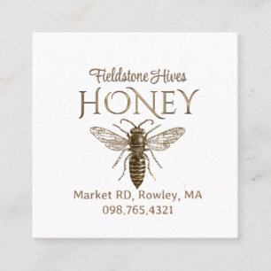 Vintage Queen Bee White or Kraft Honey Square Business Card