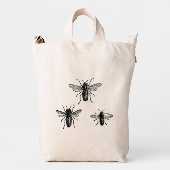 Vintage Queen Bee & Working Bees Illustration Duck Bag (Front)