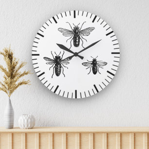 Vintage Queen Bee & Working Bees Illustration Large Clock