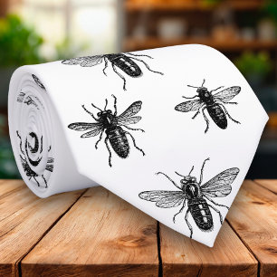 Vintage Queen Bee & Working Bees Illustration Neck Tie