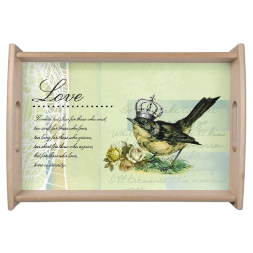 Vintage Queen Bird Collage Love Quote Serving Tray