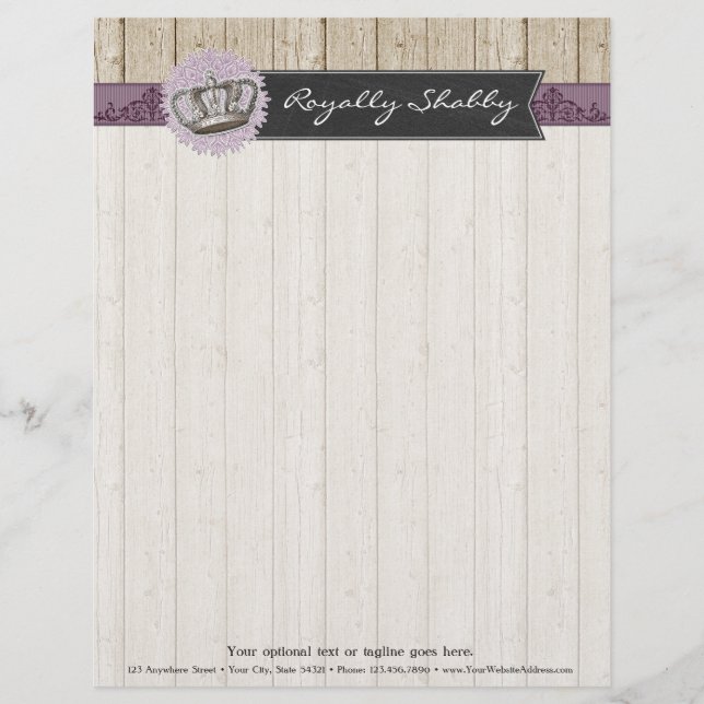 Vintage Queen Crown on Rustic Wood & Chalkboard Letterhead (Front)