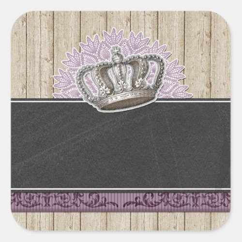 Vintage Queen Crown on Rustic Wood  Chalkboard Square Sticker