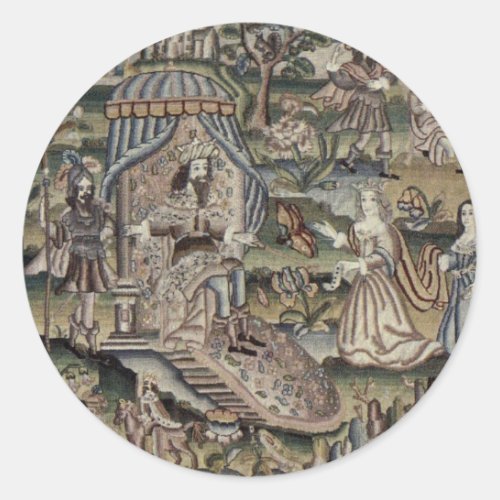 Vintage Queen Esther Tapestry Embroidery Purple Classic Round Sticker