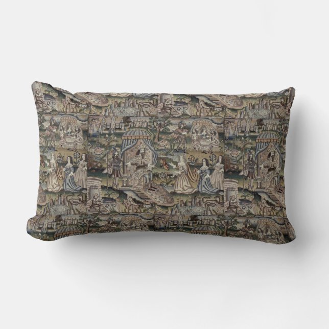 Vintage Queen Esther Tapestry Embroidery Purple Lumbar Pillow (Front)