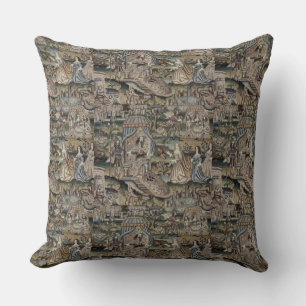 Vintage Queen Esther Tapestry Embroidery Purple Throw Pillow