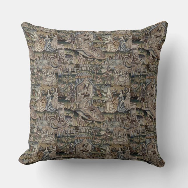 Vintage Queen Esther Tapestry Embroidery Purple Throw Pillow (Front)