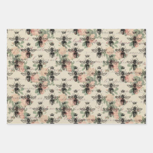 Vintage Queen Honey Bee Wrapping Paper Sheets