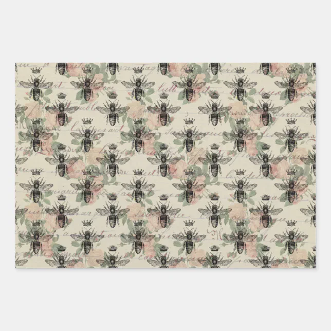Vintage Queen Honey Bee Wrapping Paper Sheets | Zazzle