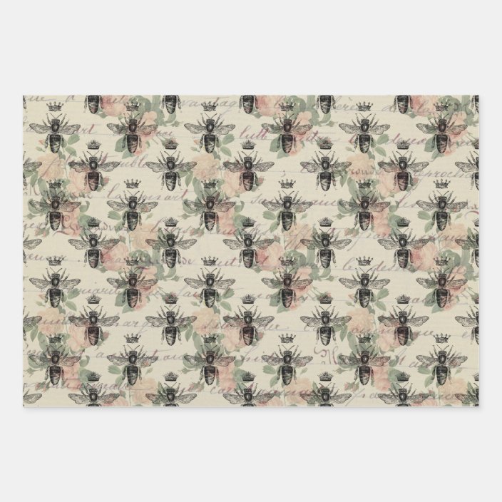 Vintage Queen Honey Bee Wrapping Paper Sheets Zazzle Com