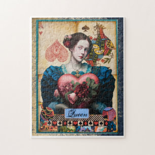 Vintage Queen of Hearts Playing Card Collage Jigsaw Puzzle