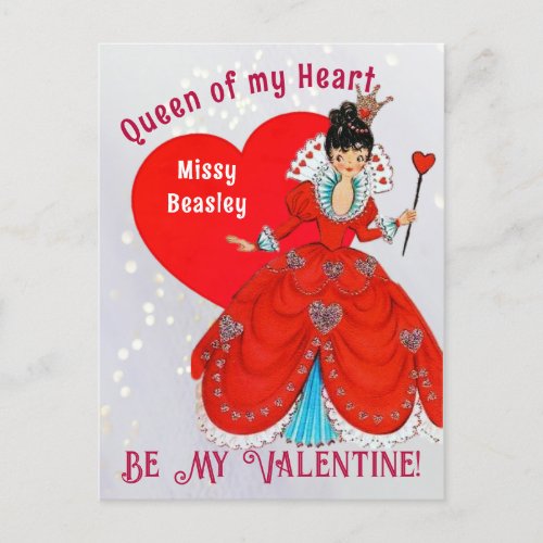 Vintage Queen of Hearts Valentine Holiday Postcard
