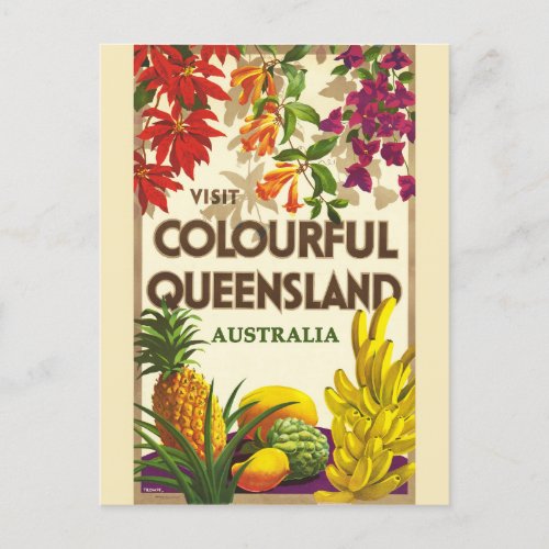Vintage Queenland Australia Colorful Travel Postcard