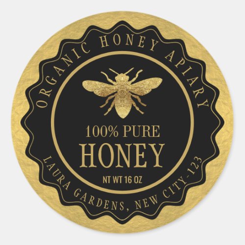 Vintage Queenline Bee Honey Jar Custom Label Gold