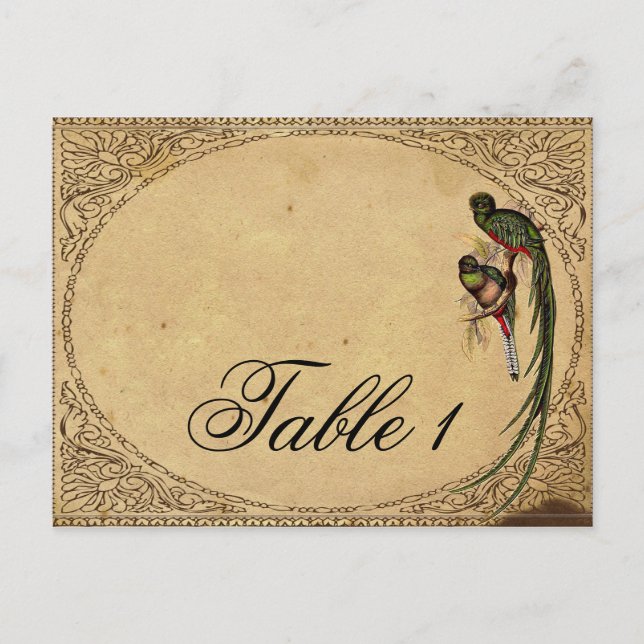 Vintage Quetzal Bird Elegant Table Number (Front)