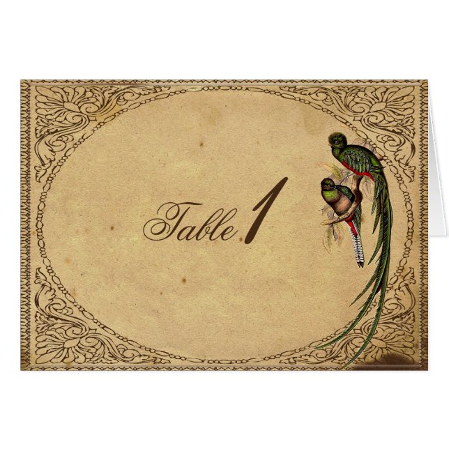 Vintage Quetzal Bird Elegant Table Number card (Front Horizontal)