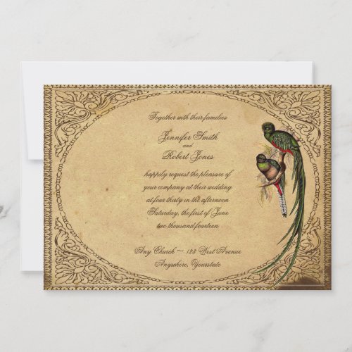 Vintage Quetzal Bird Elegant Wedding Invitation
