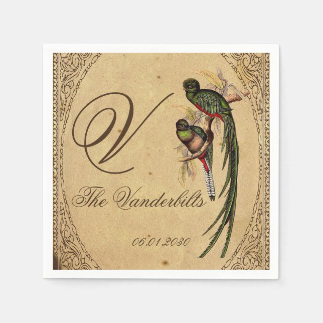 Vintage Quetzal Bird Wedding Napkin (Front)