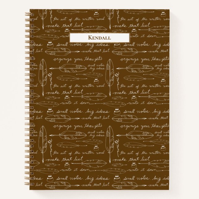 Vintage Quill & Ink Notebook Custom Name Writing (Front)