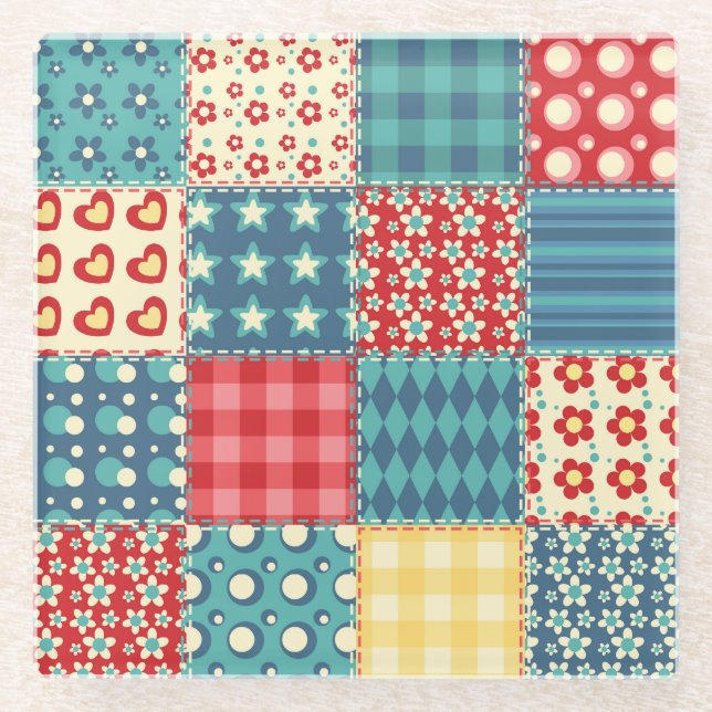Vintage quilt: patchwork background pattern. glass coaster (Front)