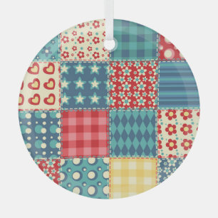 Vintage quilt: patchwork background pattern. glass ornament