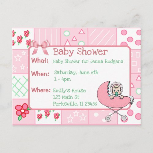 Vintage Quilt Pink Girls Baby Shower Invitation