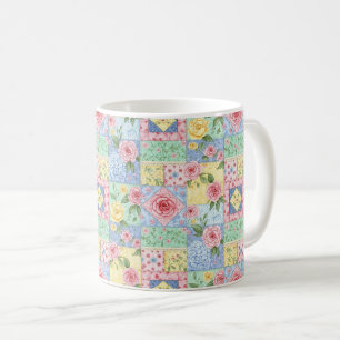 Vintage Quilt Rose Pattern Coffee Mug