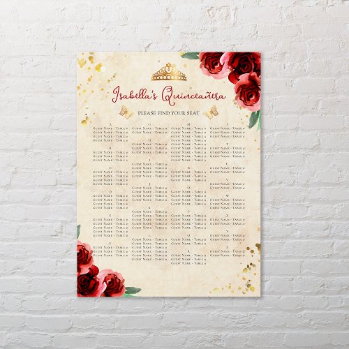 Vintage Quinceaera Alphabetical Seating Chart 