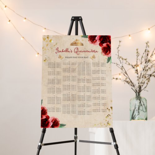 Vintage Quinceaera Alphabetical Seating Chart Foam Board