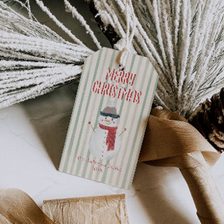 Vintage Quirky Green Merry Christmas Snowman Gift Tags