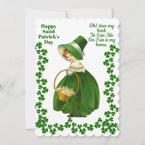 Vintage Quote Saint Paddys Day Shamrock Girl Green Holiday Card