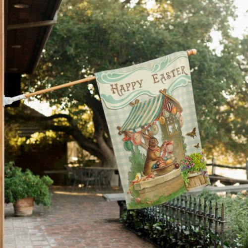 Vintage Rabbit  And Easter Egg  House Flag