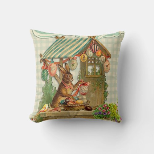 Vintage Rabbit  And Easter Egg  Throw Pillow