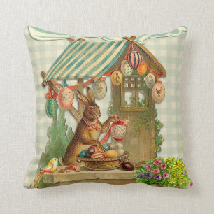 Vintage Rabbit And Easter Egg Throw Pillow