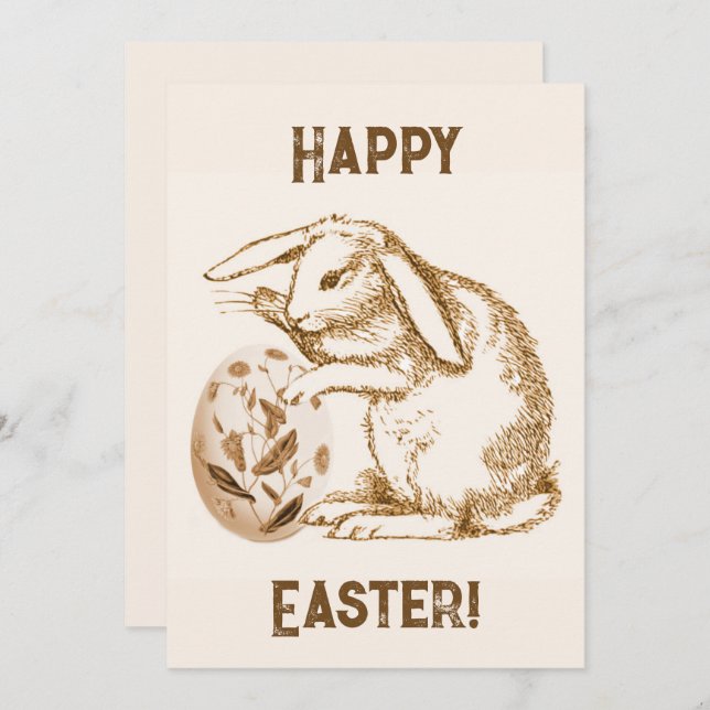 Vintage Rabbit and Egg Happy Easter  Card (Front/Back)