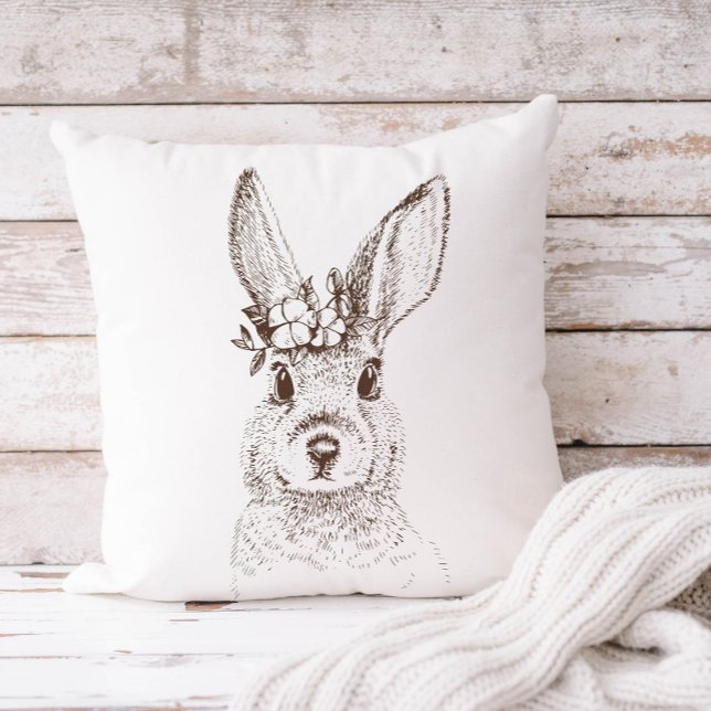 Vintage rabbit and flowers throw pillow (Creator Uploaded)