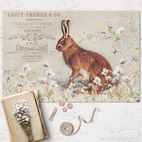 Vintage Rabbit and Wildflowers Decoupage Tissue Paper